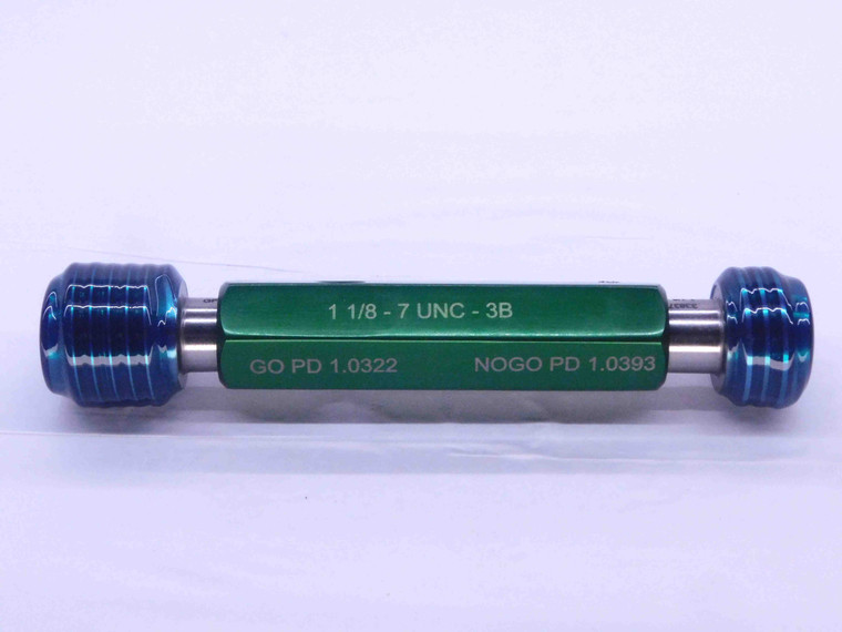 1 1/8 7 UNC 3B THREAD PLUG GAGE 1.125 1.1250 GO NO GO P.D.'S = 1.0322 & 1.0393 - DW2401RD