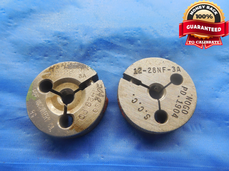 12 28 NF 3A THREAD RING GAGES #12 .216 GO NO GO P.D.'S = .1928 & .1904 UNF-3A