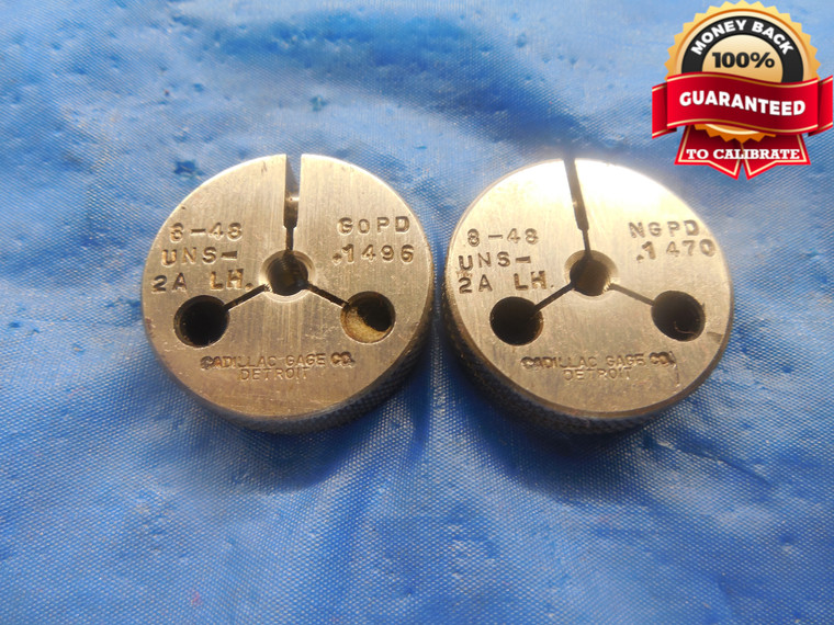 8 48 UN 2A LEFT HAND THREAD RING GAGES #8 .164 GO NO GO P.D.'S= .1496 & .1470 LH