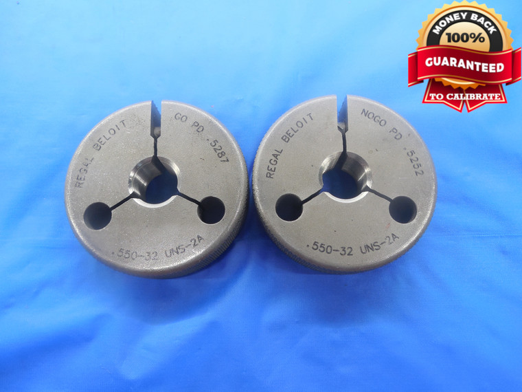 .550 32 UNS 2A THREAD RING GAGES .55 GO NO GO P.D.'S = .5287 & .5252 NS-2A TOOL