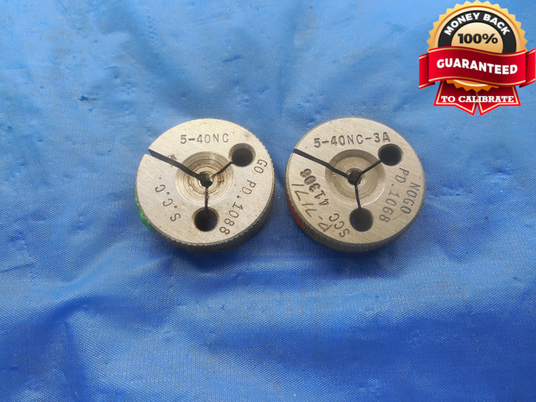 5 40 NC 3A THREAD RING GAGES #5 .125 GO NO GO P.D.'S = .1088 & .1068 UNC-3A