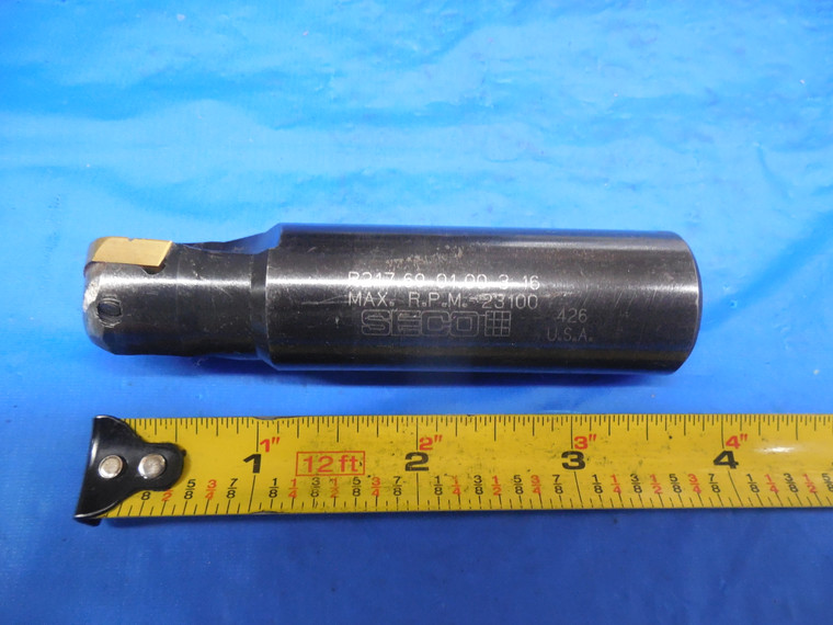 MODIFIED SECO R217.69-01.00-3-16 INDEXABLE INSERT END MILL 2 FLUTE 1" SHANK