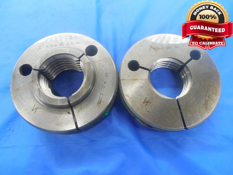 1 3/8 6 UNC 3A THREAD RING GAGES 1.375 GO NO GO P.D.'S = 1.2667 & 1.2607