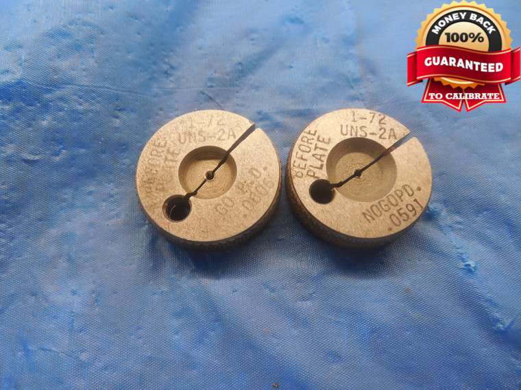1 72 UNS 2A BEFORE PLATE THREAD RING GAGES #1 .073 GO NO GO PD'S = .0606 & .0591 - DW3109BU