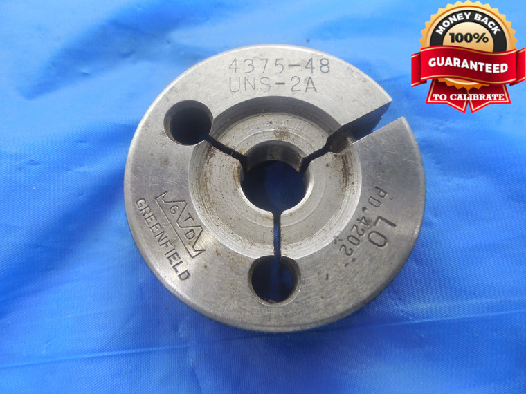 7/16 48 UNS 2A THREAD RING GAGE .4375 NO GO ONLY P.D. = .4202 NS-2A QUALITY - DW3156BU