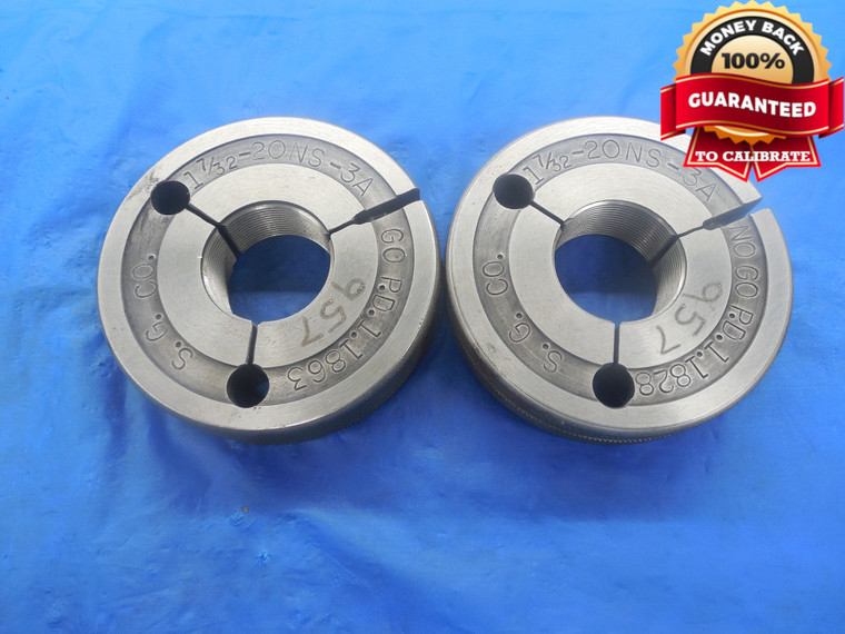 1 7/32 20 NS 3A THREAD RING GAGES 1.21875 GO NO GO P.D.'S = 1.1863 & 1.1828 - DW3205RD