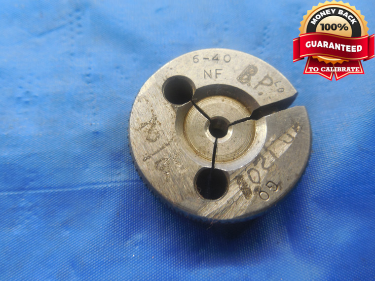 6 40 NF BEFORE PLATE THREAD RING GAGE #6 .138 GO ONLY P.D. = .1201 UNF TOOL - DW3224RD