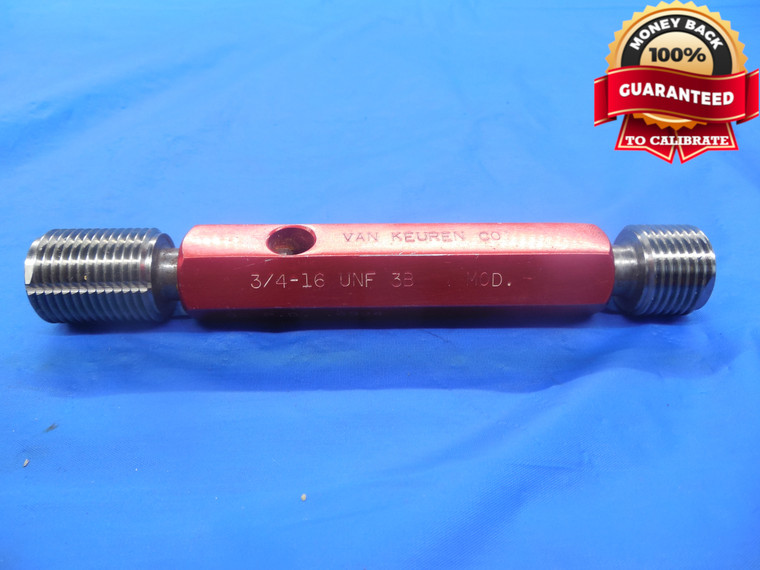 3/4 16 UNF 3B MOD THREAD PLUG GAGE .75 GO NO GO P.D.'S = .6994 & .7035 NF-3B - DW3232RD