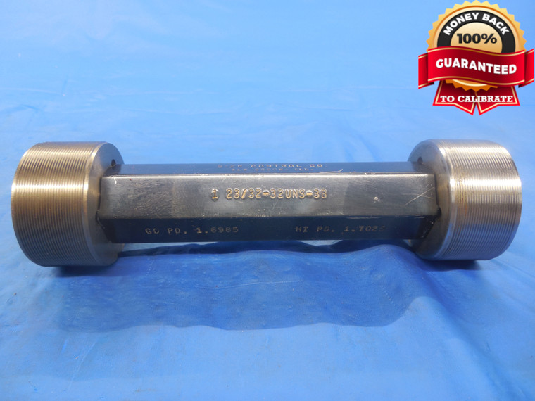 1 23/32 32 UNS 3B THREAD PLUG GAGE 1.71875 1.7187 GO NO GO PDS = 1.6985 & 1.7025 - DW3374RD