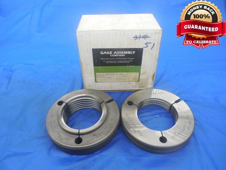 2.812 5 NA STUB ACME THREAD RING GAGES  5.0 GO NO GO P.D.'S = 2.7440 & 2.7290 - DW3447RD