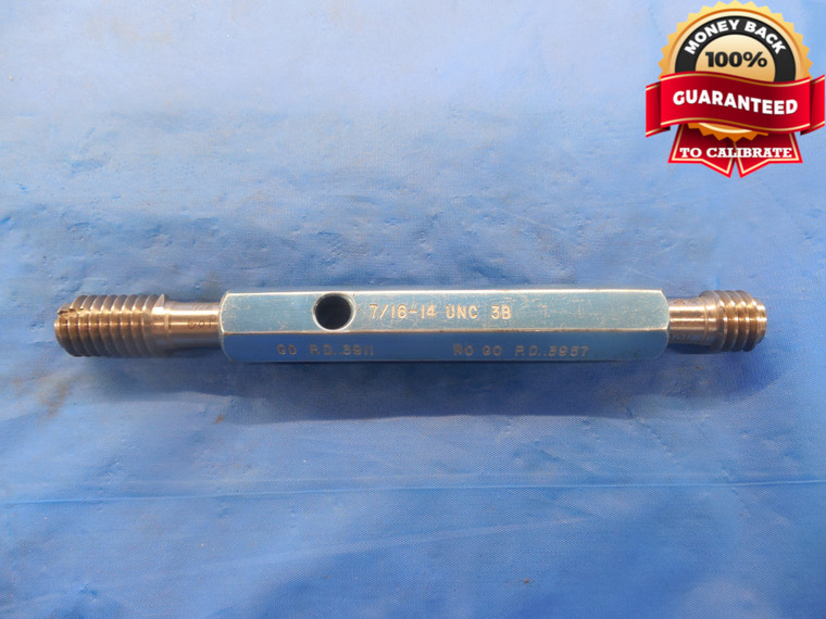 7/16 14 UNC 3B THREAD PLUG GAGE .4375 GO NO GO P.D.'S = .3911 & .3957 NC-3B - DW3433RD