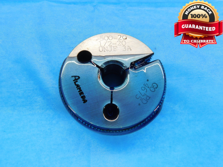 1/2 20 UNJF 3A THREAD RING GAGE .5 GO ONLY P.D. = .4675 .500"-20 INSPECTION - DW3439RD