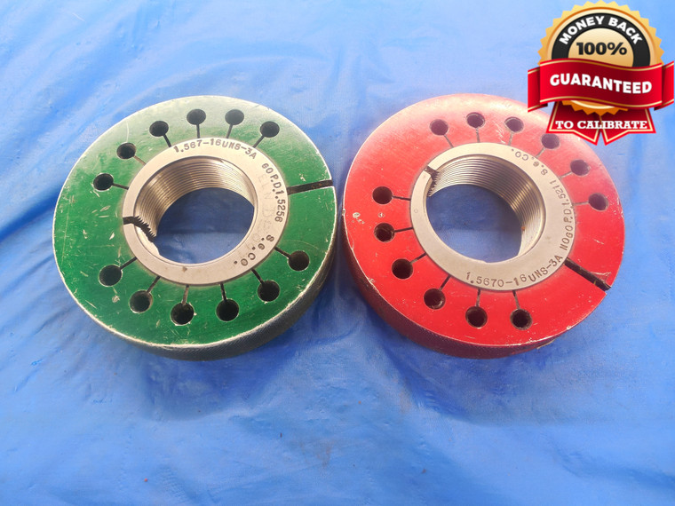 1.567 16 UNS 3A THREAD RING GAGES GO NO GO P.D.'S = 1.5256 & 1.5211 NS-3A TOOL - DW3486RD