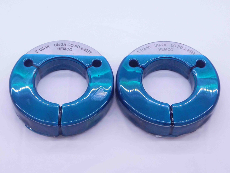 2 1/2 16 UN 2A THREAD RING GAGES 2.5 2.50 GO NO GO P.D.'S = 2.4577 & 2.4522 - DW3508RD