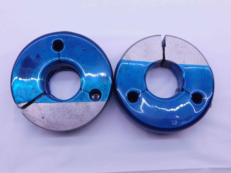 1 3/8 18 UNEF 3A THREAD RING GAGES 1.375 GO NO GO P.D.'S = 1.3389 & 1.3353 CHECK - DW3492RD