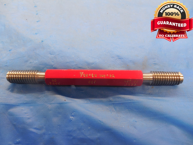 7/16 14 UNC 2A SET THREAD PLUG GAGE .4375 GO NO GO P.D.'S = .3897 & .3850 NC-2A - DW3513RD