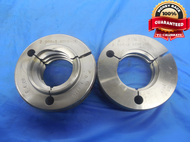 2" 3 NA 2G ACME THREAD RING GAGES 2.0 3.0 GO NO GO P.D.'S = 1.8220 & 1.7962 - DW3526RD