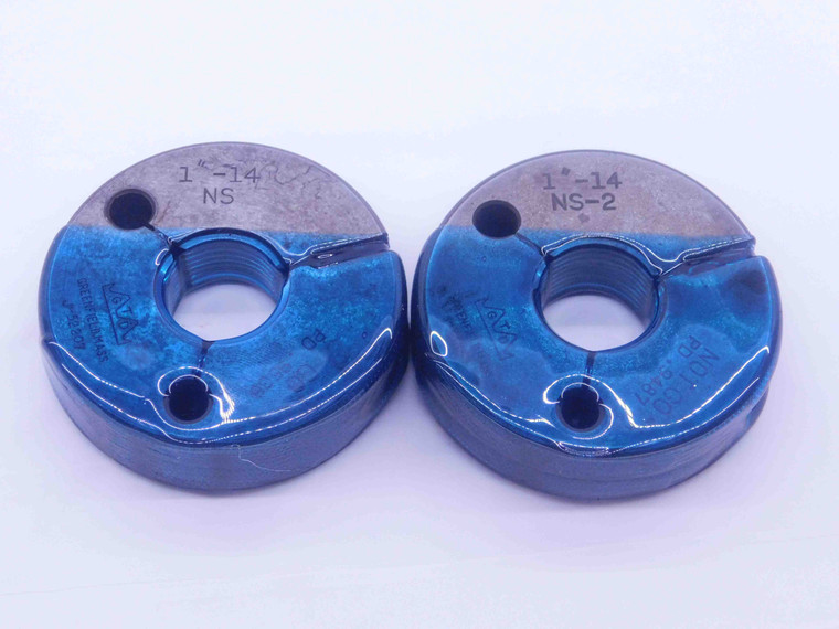 1" 14 NS 2 THREAD RING GAGES 1.0 1.00 1.000 GO NO GO P.D.'S = .9536 & .9487 - DW3550BU