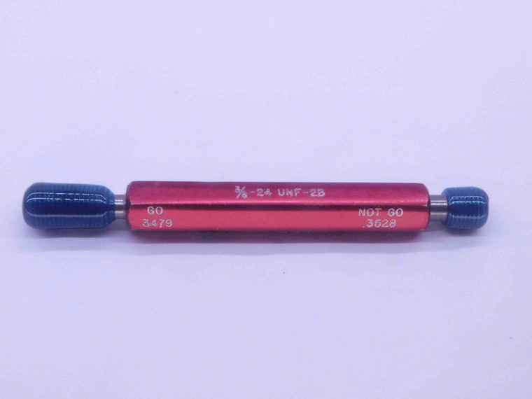 3/8 24 UNF 2B THREAD PLUG GAGE .375 .3750 GO NO GO P.D.'S = .3479 & .3528 CHECK - 38242BP1
