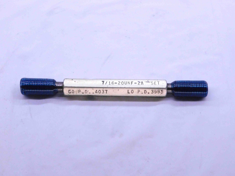 7/16 20 UNF 2A SET THREAD PLUG GAGE .4375 GO NO GO P.D.'S = .4037 & .3995 CHECK - DW3563BU