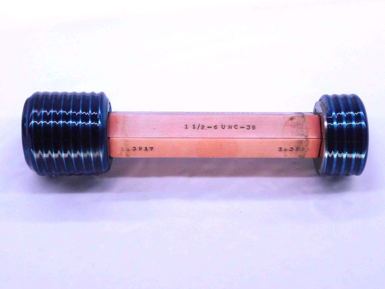 1 1/2 6 UNC 3B THREAD PLUG GAGE 1.5 1.50 1.500 GO NO GO P.D.'S = 1.3917 & 1.3996 - DW3629RD