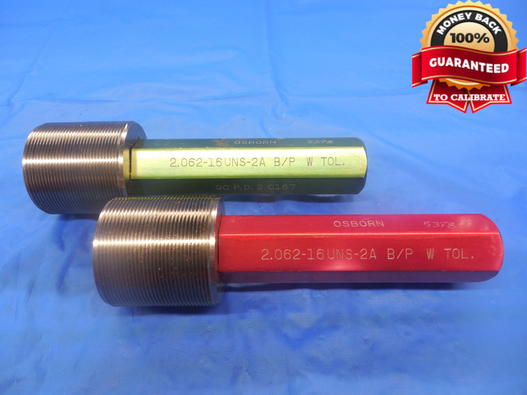 2.062 16 UNS 2A B/P SET THREAD PLUG GAGE 2 1/16 GO NO GO PDS= 2.0167 & 2.0129 - DW3749RD