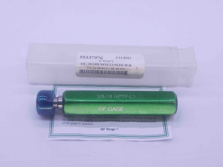 3/8 18 NPTF L1 PIPE THREAD PLUG GAGE .375 .3750 N.P.T.F. DRYSEAL TAPER CHECK - 3818NPTFL1P1