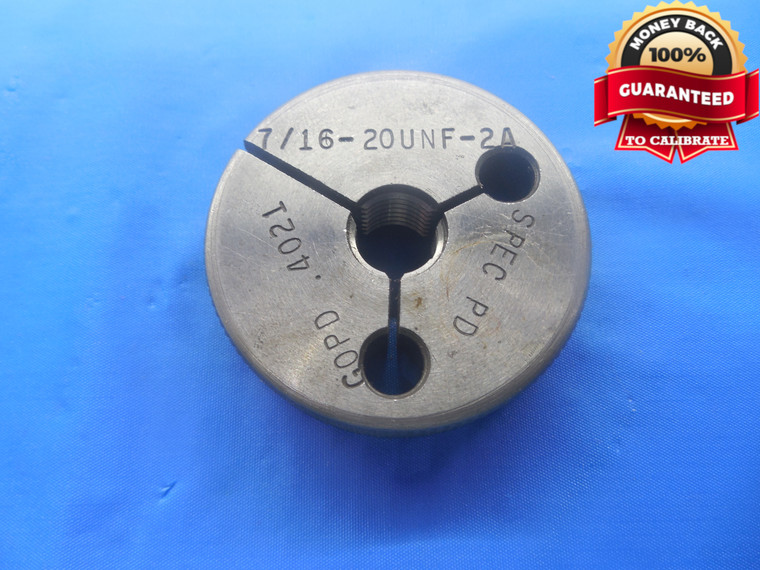 7/16 20 UNF 2A SPECIAL .0016 UNDERSIZE THREAD RING GAGE .4375 GO ONLY PD = .4021 - DW4158RD