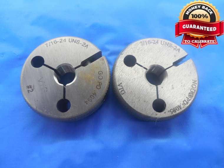 7/16 24 UNS 2A VERMONT THREAD PLUG GAGE .4375 GO NO GO P.D.'S = .4094 & .4055 - DW4200RD