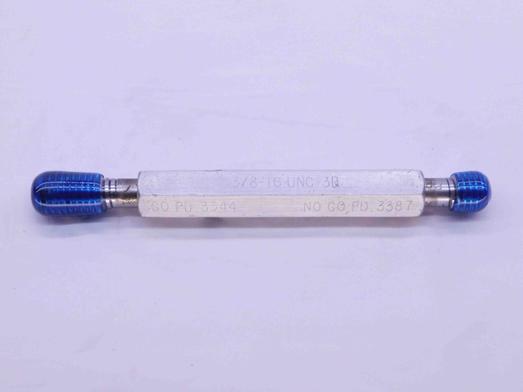3/8 16 UNC 3B THREAD PLUG GAGE .375 .3750 GO NO GO P.D.'S = .3344 & .3387 CHECK - DW4194RD