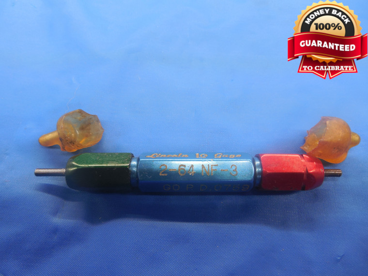 2 64 NF 3 THREAD PLUG GAGE #2 .086 GO NO GO P.D.'S = .0759 & .0773 UNF-3 TOOL - DW4221BU