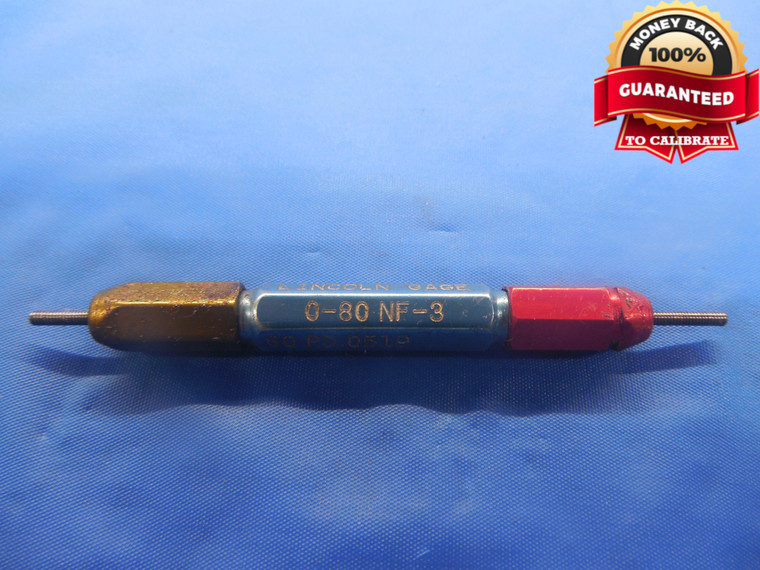 0 80 NF 3 THREAD PLUG GAGE #0 .060 GO NO GO P.D.'S = .0519 & .0532 UNF-3 TOOL - DW4227BU