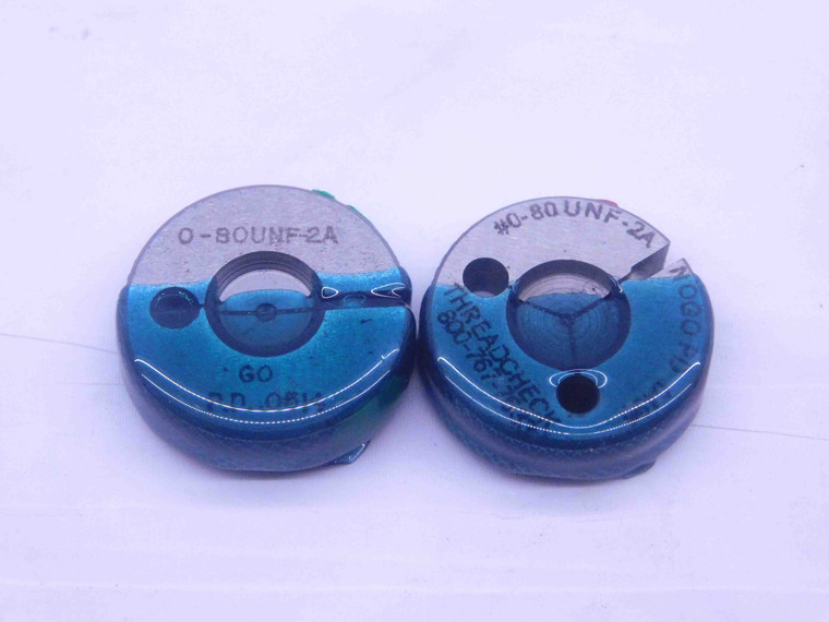 0 80 UNF 2A THREAD RING GAGES #0 .060 .0600 GO NO GO P.D.'S = .0514 & .0496 - DW4332BU