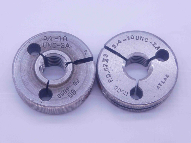 3/4 10 UNC 2A THREAD RING GAGES .75 .750 .7500 GO NO GO P.D.'S = .6832 & .6773 - DW4337BU