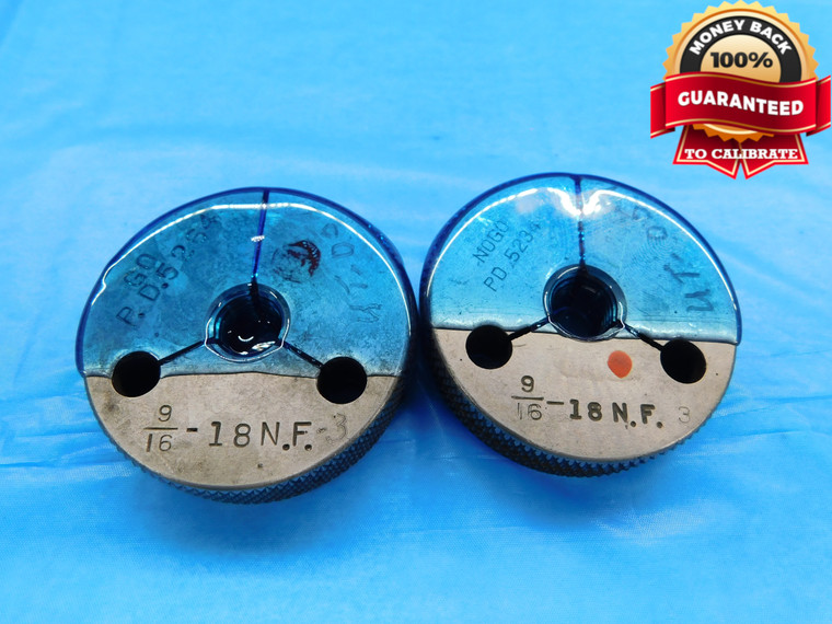9/16 18 NF 3 THREAD RING GAGES .5625 GO NO GO P.D.'S = .5264 & .5234 UNF-3 CHECK - DW4358BU