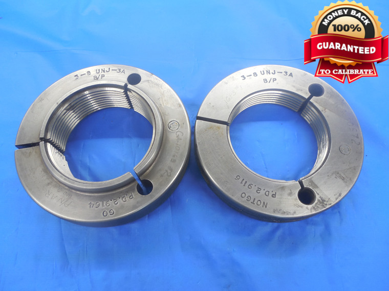3" 8 UNJ 3A BEFORE PLATE THREAD RING GAGES 3.0 GO NO GO P.D.'S = 2.9164 & 2.9116 - DW4396RD
