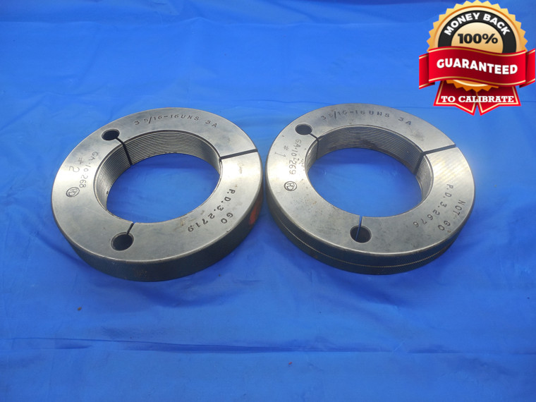3 5/16 16 UNS 3A THREAD RING GAGES 3.3125 GO NO GO P.D.'S = 3.2719 & 3.2676 - DW4580RD
