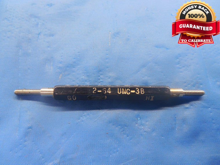 2 64 UNC 3B THREAD PLUG GAGE #2 .086 GO NO GO P.D.'S = .0759 & .0779 NC-3B TOOL - DW4588RD