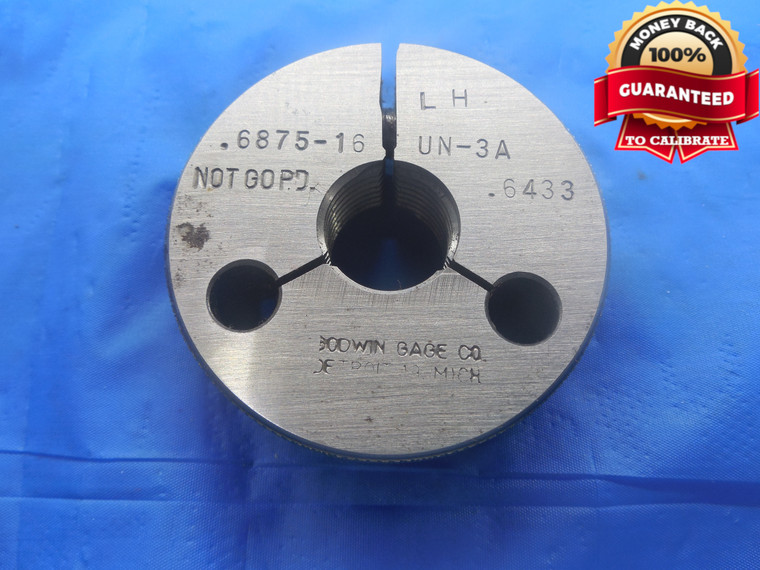 11/16 16 UN 3A LEFT HAND THREAD RING GAGE .6875 NO GO ONLY P.D. = .6433 L.H. - DW4589RD