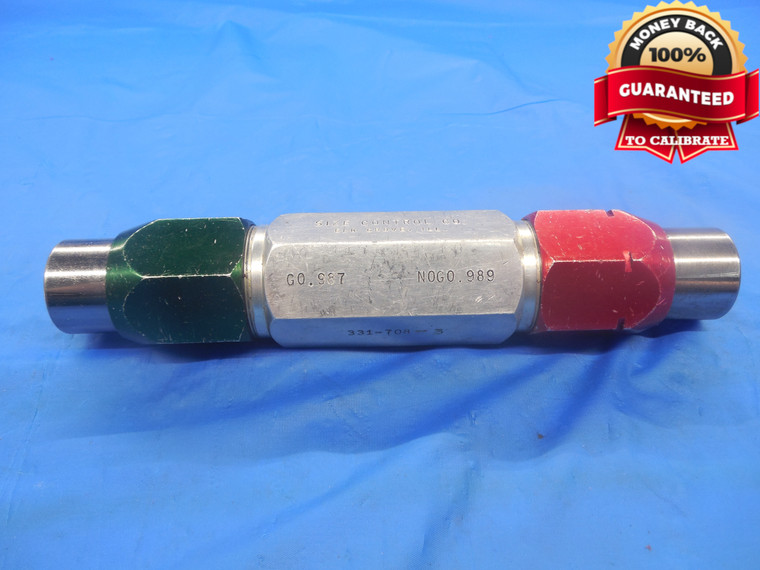 .9870 & .9890 CL Z PIN PLUG GAGE GO NO GO 1.0000 -.0130 UNDERSIZE 1.0 .987 .989
