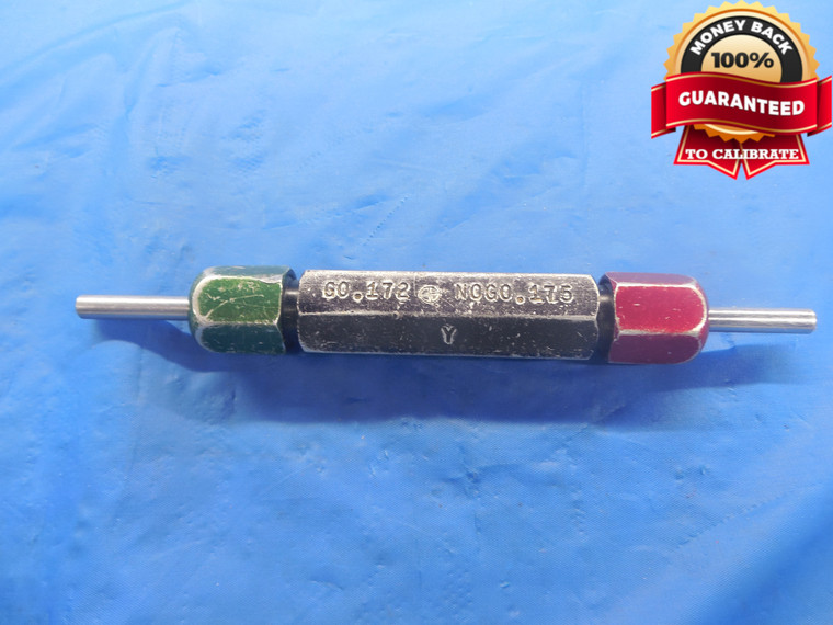 .1720 & .1750 CL Y PIN PLUG GAGE GO NO GO .1875 -.0155 UNDERSIZE 3/16 .172 .175