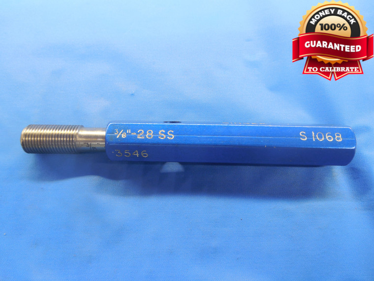 3/8 28 SS THREAD PLUG GAGE .375 GO ONLY P.D. = .3546 3/8"-28 INSPECTION CHECK - DW6118BU