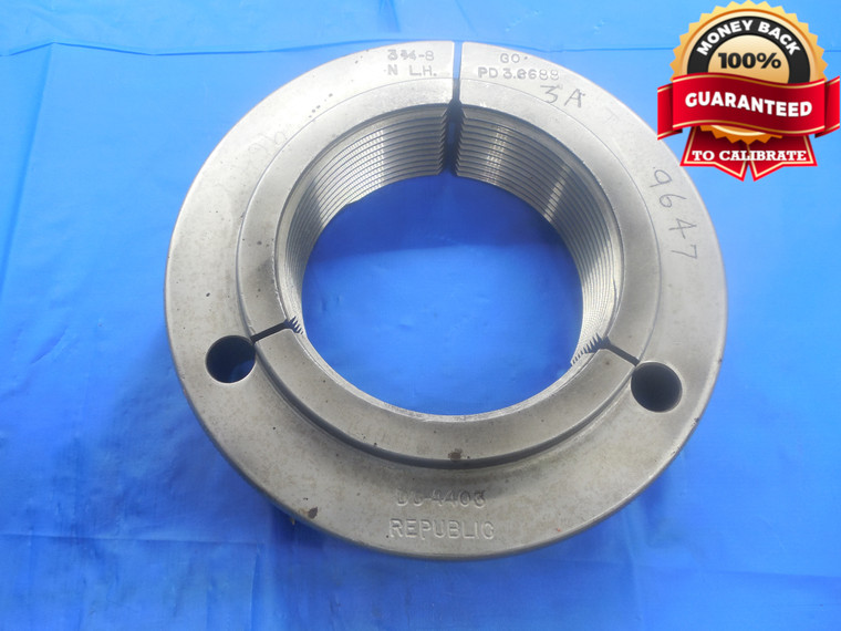 3 3/4 8 N LEFT HAND THREAD RING GAGE 3.75 GO ONLY P.D. = 3.6688 L.H. INSPECTION - DW6275RD