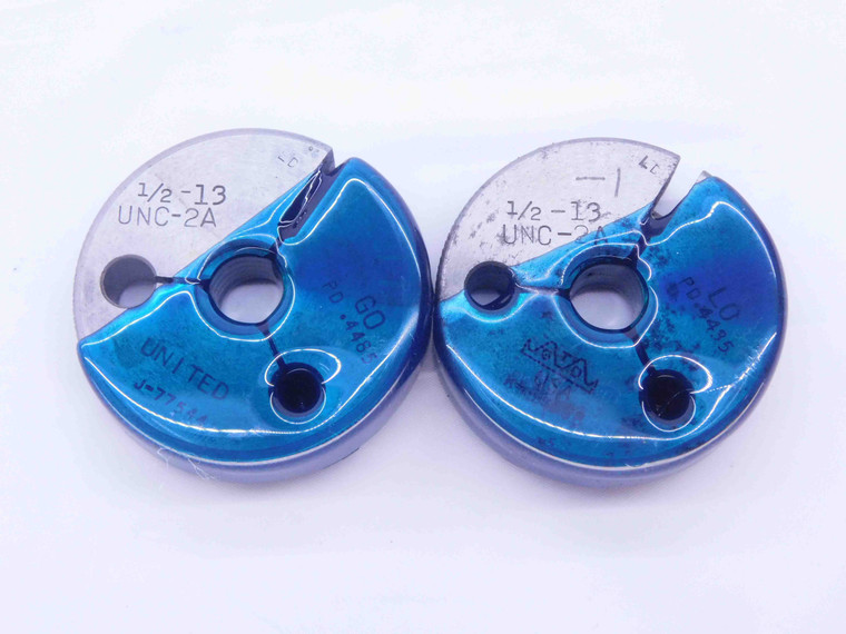 1/2 13 UNC 2A THREAD RING GAGES .5 .50 .500 GO NO GO P.D.'S = .4485 & .4435 - DW6341RD