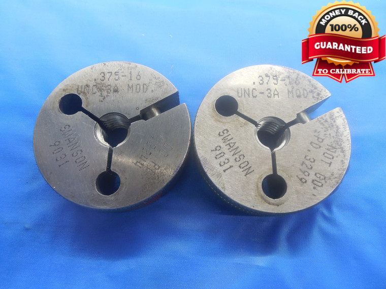 3/8 16 UNC 3A MODIFIED THREAD RING GAGES .375 GO NO GO P.D.'S = .3344 & .3299 - DW6369RD