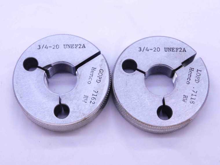 3/4 20 UNEF 2A THREAD RING GAGES .75 .750 .7500 GO NO GO P.D.'S = .7162 & .7118 - 34202AR1