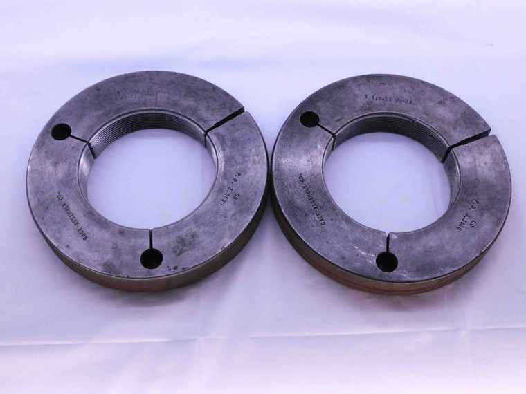 3 5/8 12 UN 2A THREAD RING GAGES 3.625 3.6250 GO NO GO P.D.'S = 3.5690 & 3.5626 - DW6589BU