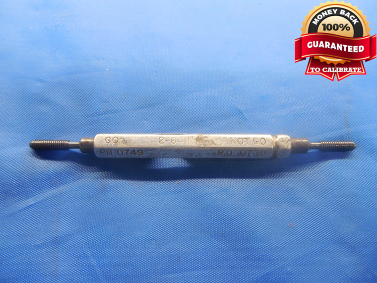 2 64 NF UNDERBASIC SET THREAD PLUG GAGE #2 .086 GO NO GO P.D.'S = .0749 & .0730 - DW6716BU