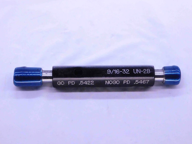 9/16 32 UN 2B THREAD PLUG GAGE .5625 GO NO GO P.D.'S = .5422 & .5467 INSPECTION - DW6827CG