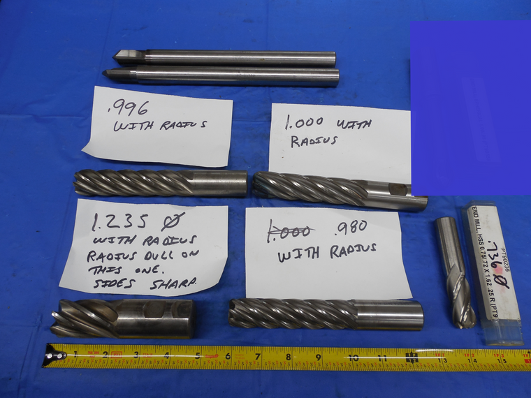 LOT OF HSS END MILLS 3/4" & 1" SHANK BALL AND RADIUS ENDS